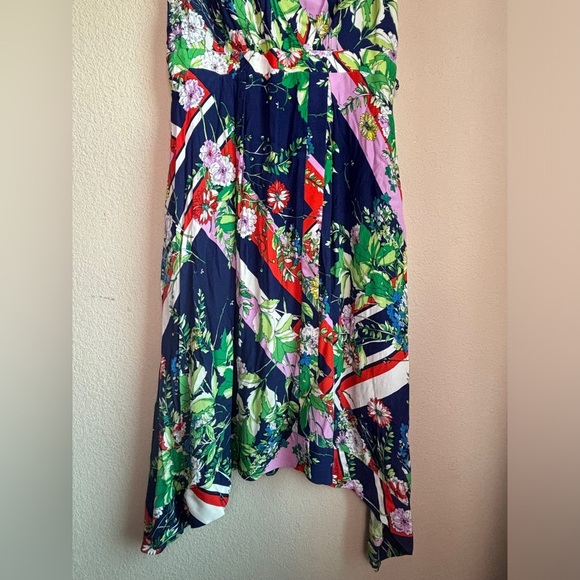 Maeve Anthropologie Spirited Navy Floral Stripe Print Faux Wrap Midi Dress 16 - Picture 7 of 13